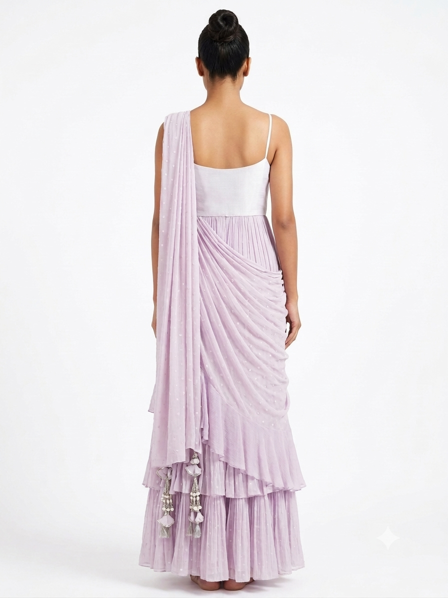 Pre-Draped Saree Lehenga Set with Heavy Embellished Bustier Blouse 