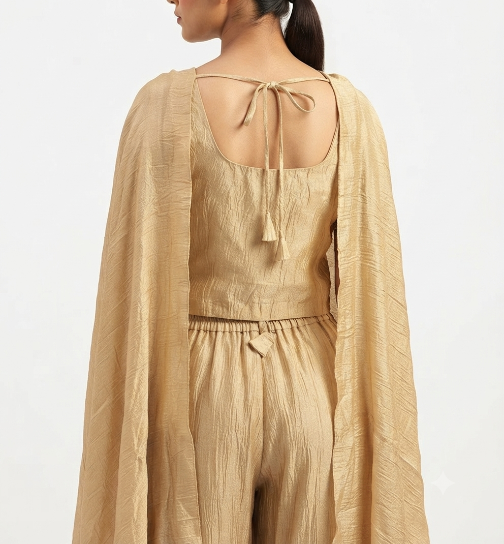 Designer Palazzo Set with Embellished Crop Top & Cape