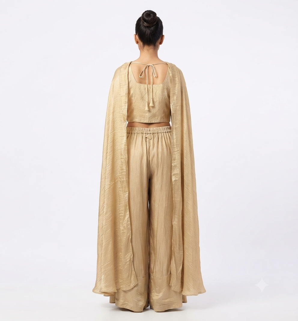 Designer Palazzo Set with Embellished Crop Top & Cape
